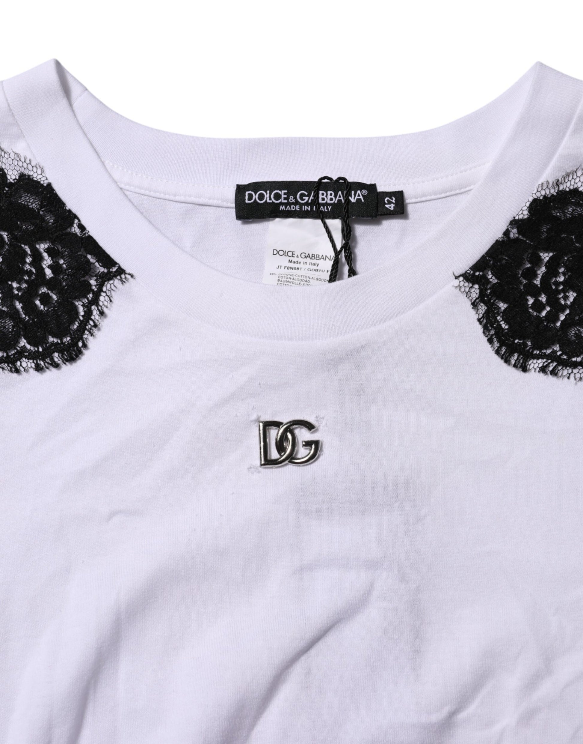 White shirt with black lace trim