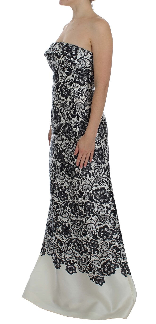 Black and white dress with long sleeves and a high neckline