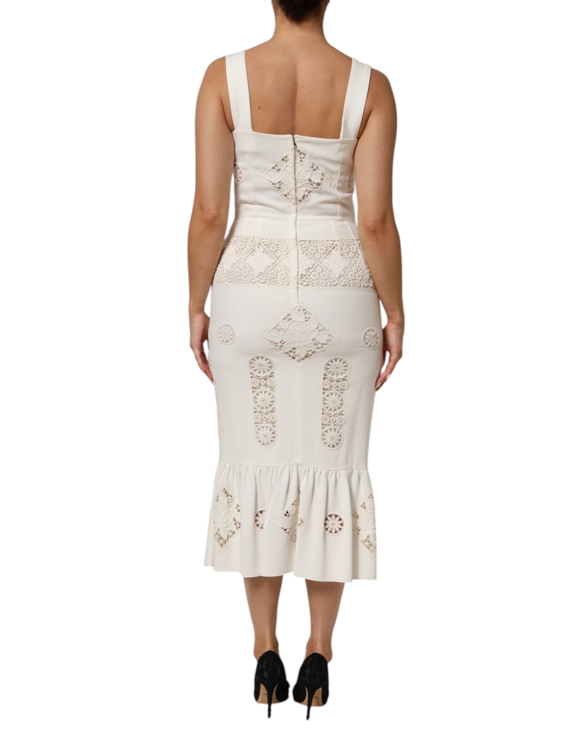 A white floral lace sleeveless midi dress from Dolce & Gabbana