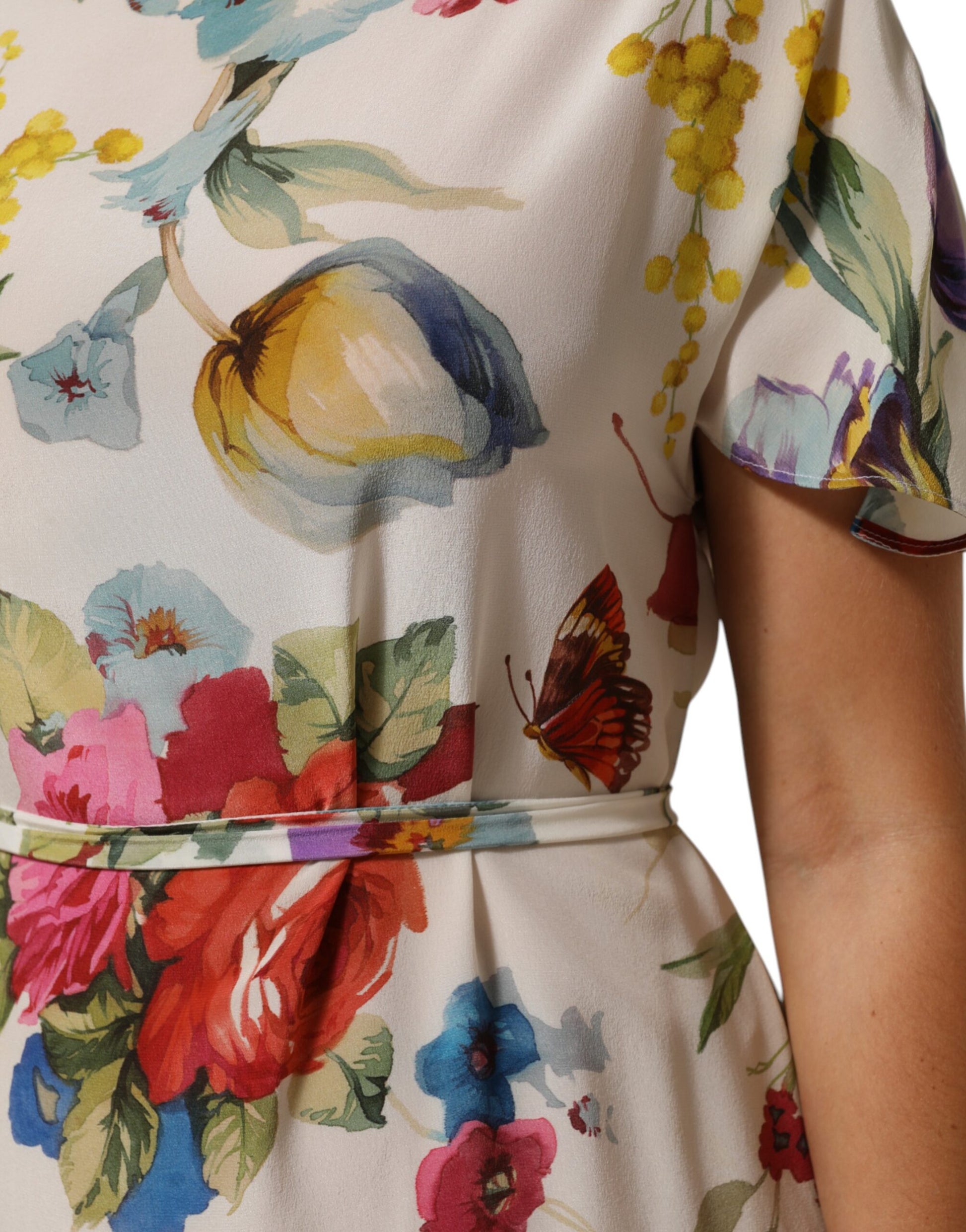 A white floral print silk sheath dress from Dolce & Gabbana
