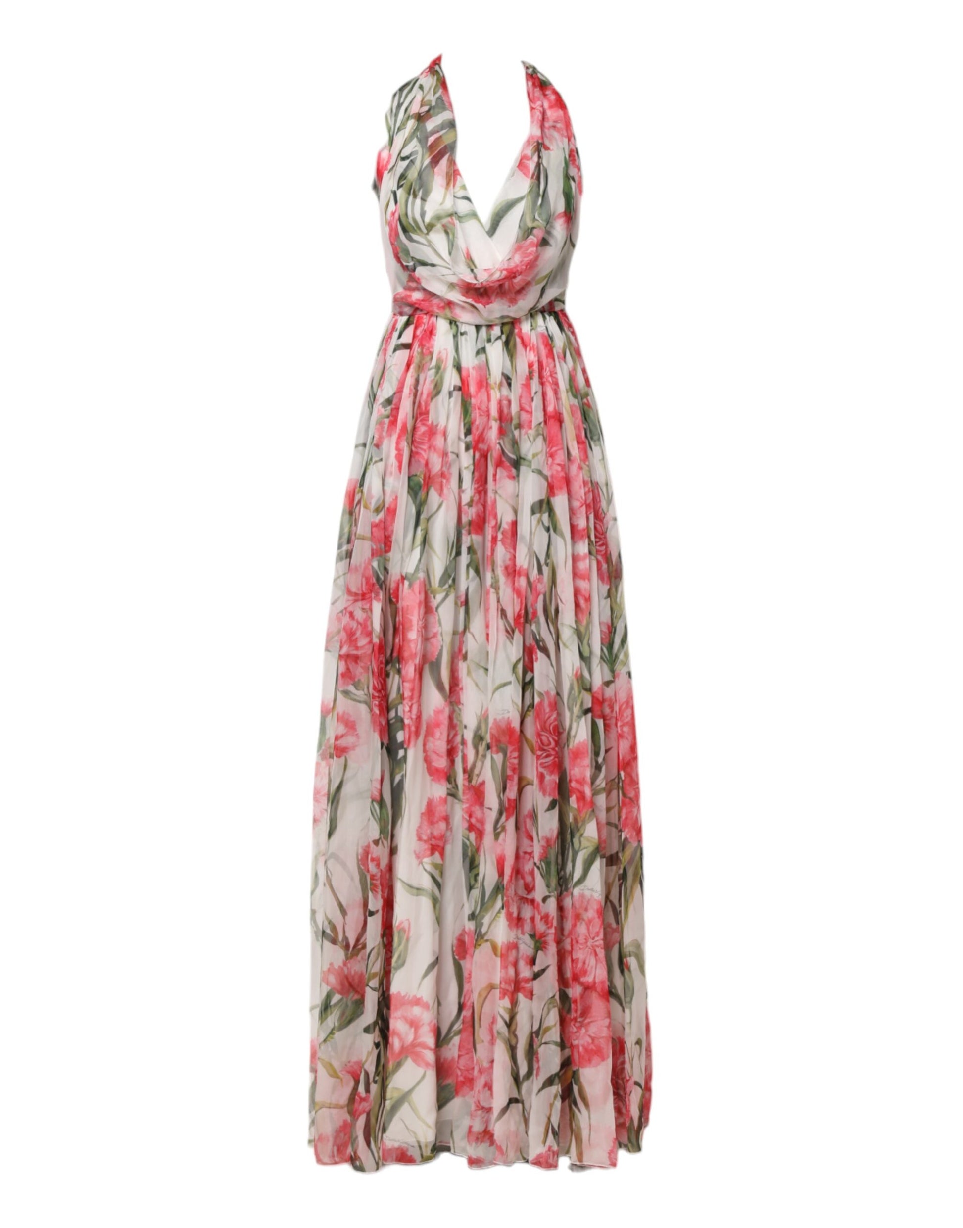 Pink and white floral maxi dress with halter neck