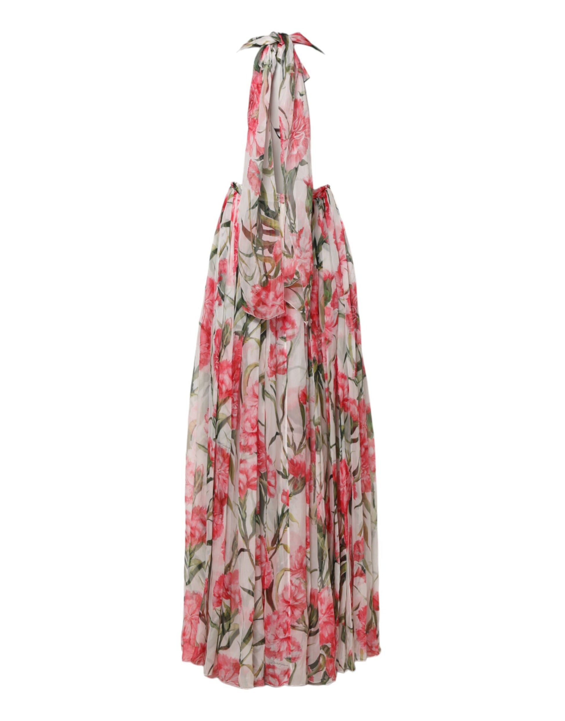 Pink floral maxi dress with halter neck and long sleeves