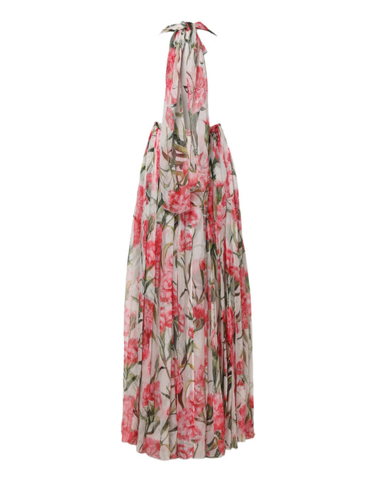 Pink floral maxi dress with halter neck and long sleeves