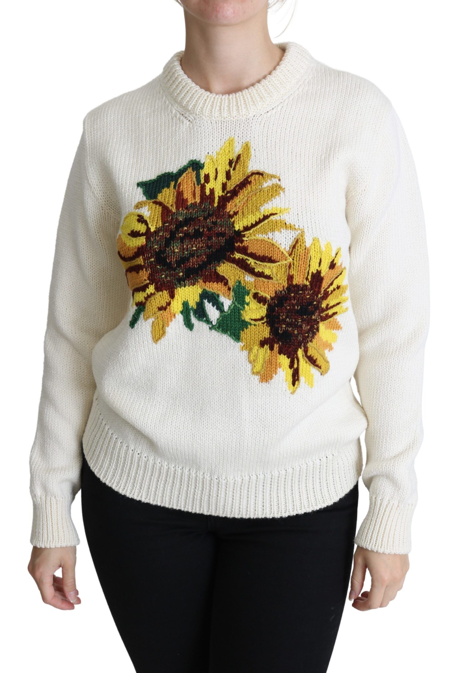 Knitted sweater with sunflower pattern