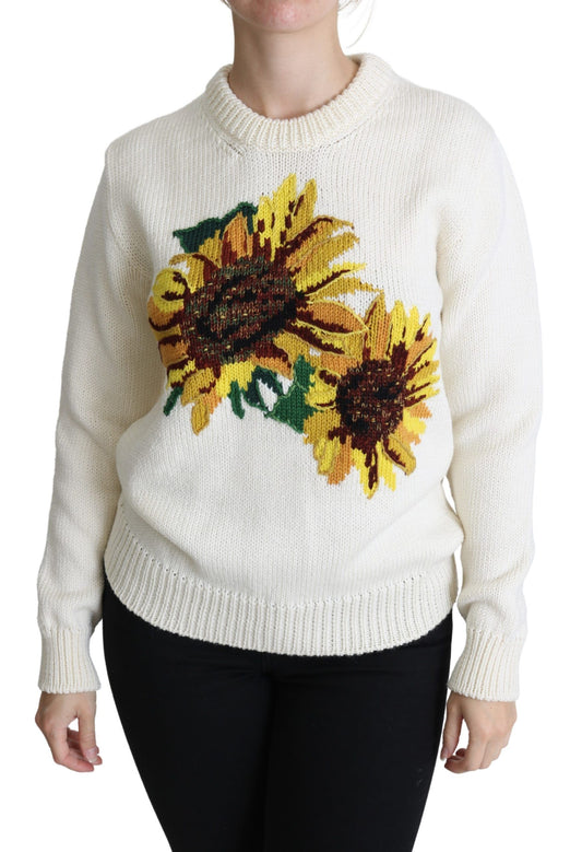 Knitted sweater with sunflower pattern