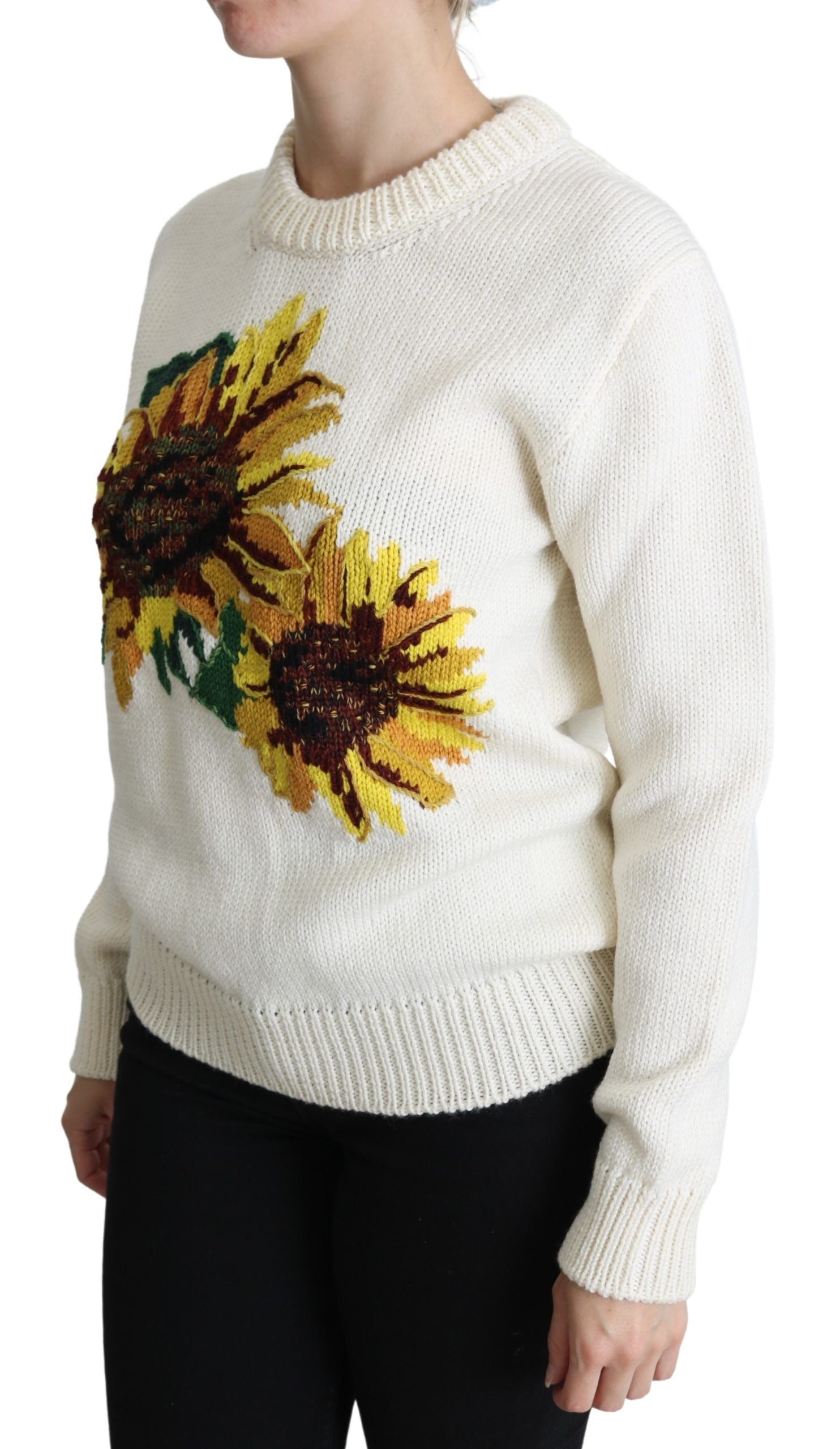 Knitted sweater with sunflower pattern
