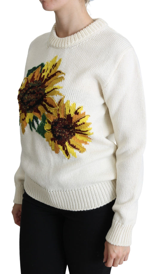 Knitted sweater with sunflower pattern