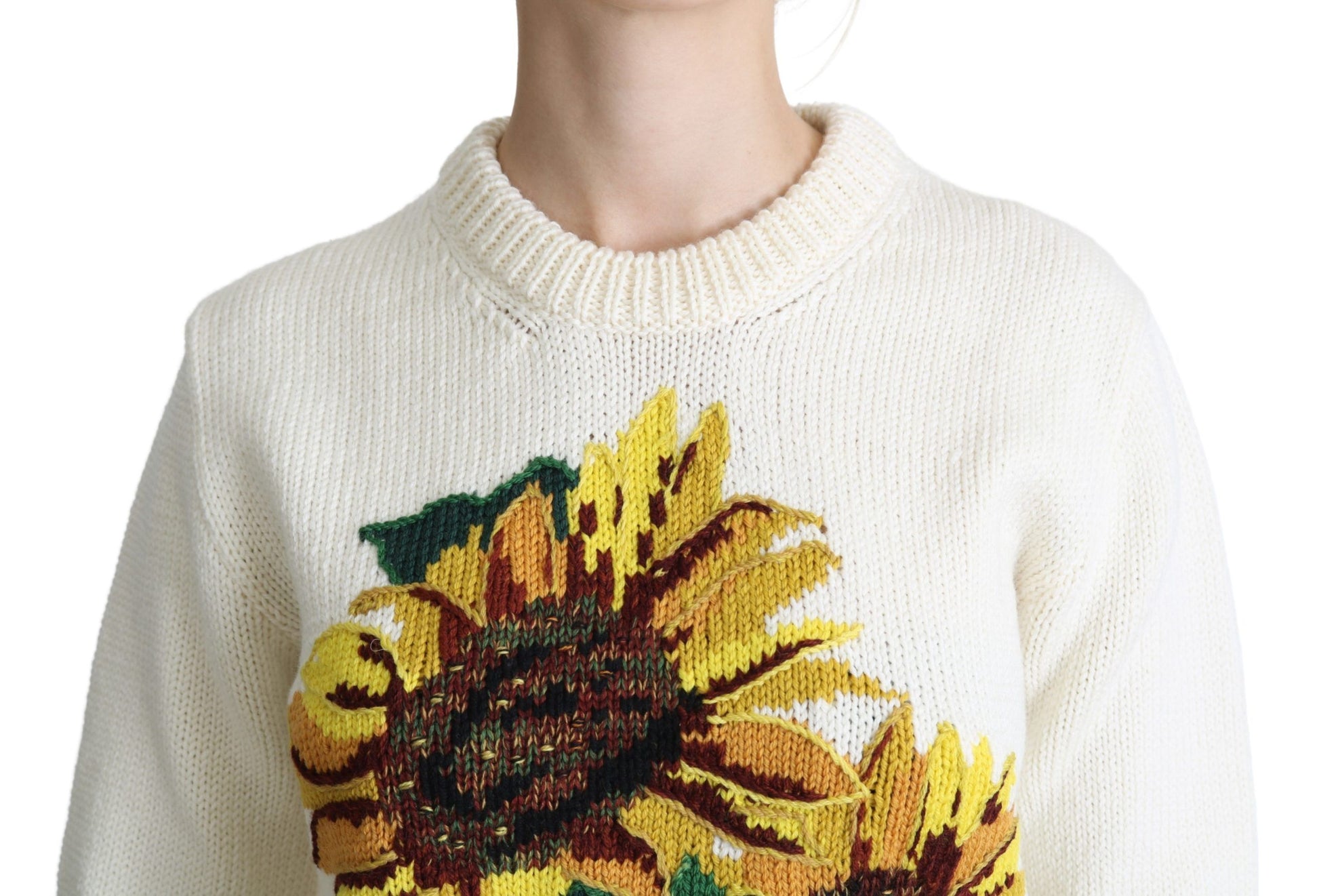 Knitted sweater with sunflower design