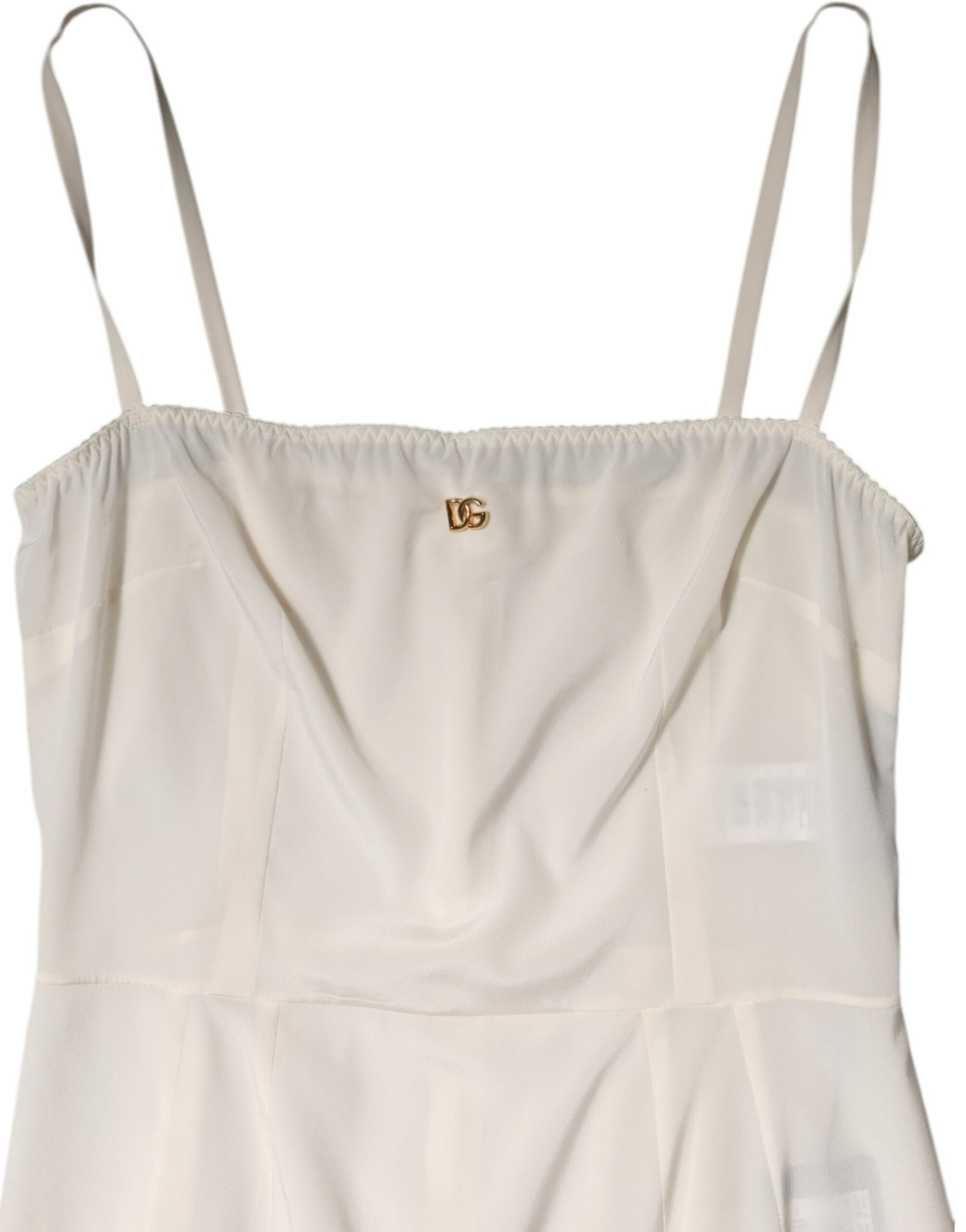 A white full slip dress with a D&G logo on the front