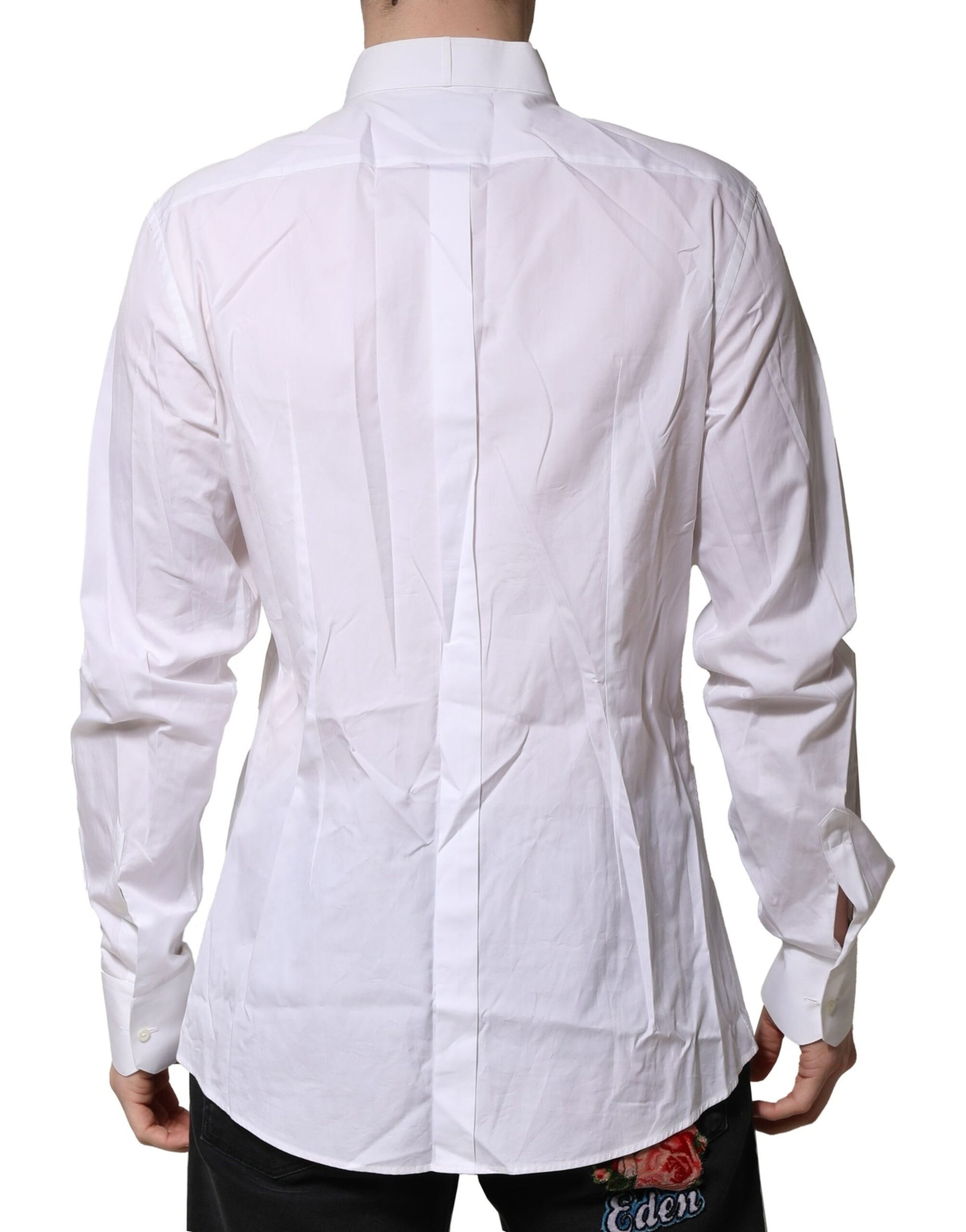 A white dress shirt with a gold bib and lapel, designed for men's formal wear