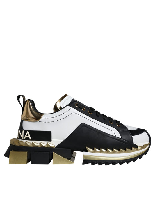 Black and white sneaker with gold accents
