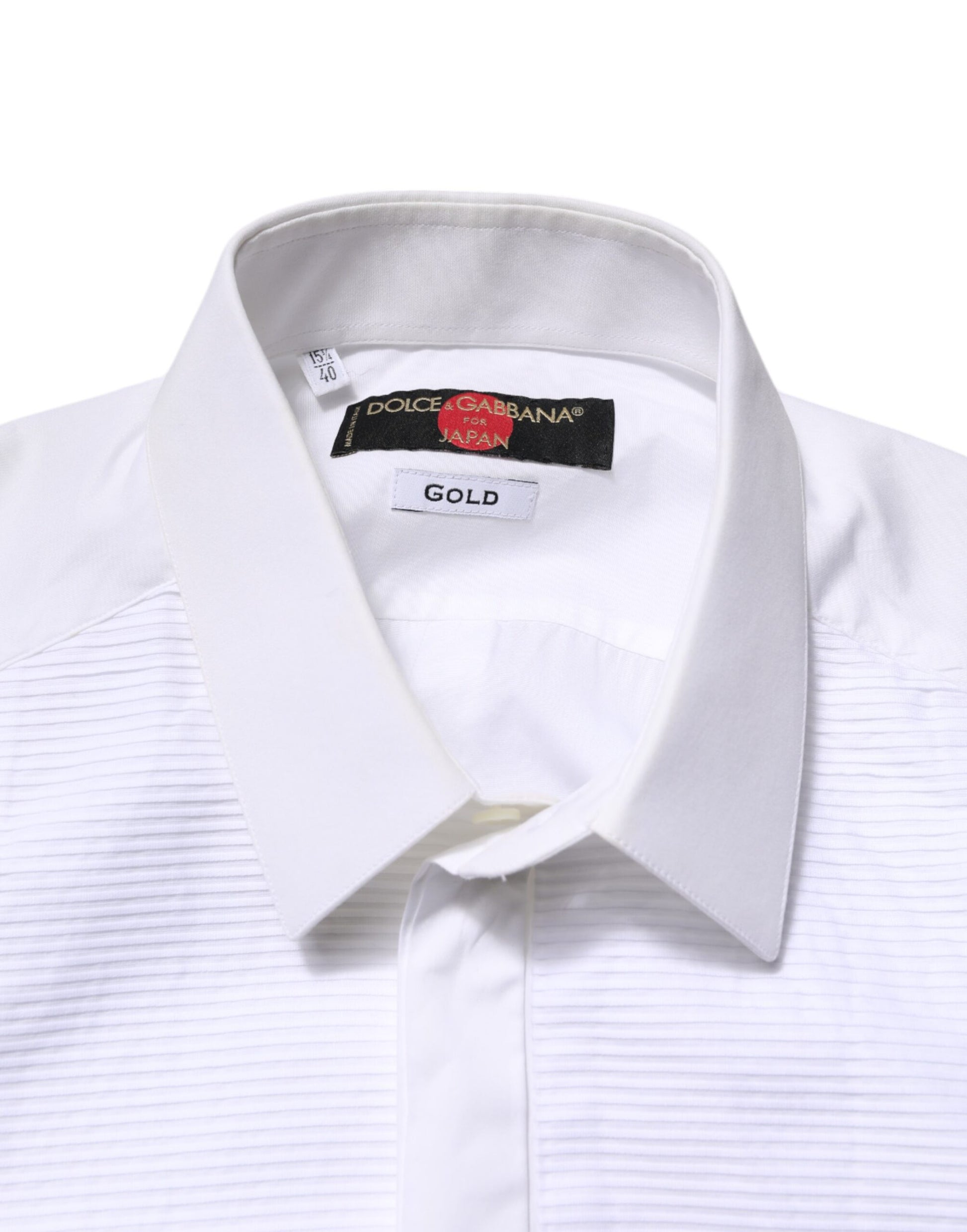 White cotton shirt with gold accents, branded by Dolce & Gabbana