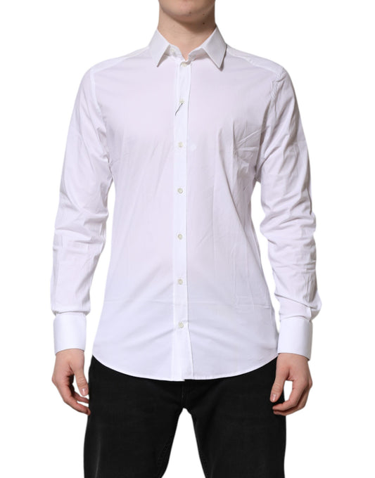 A white collared dress shirt with gold accents from Dolce & Gabbana