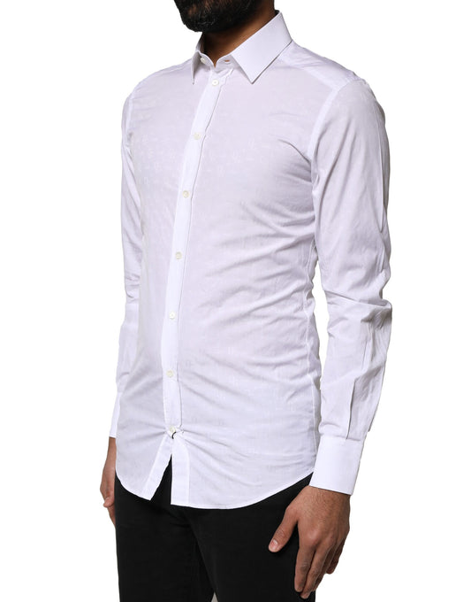 Men's long sleeve dress shirt in white with gold accents, from the brand Dolce & Gabbana