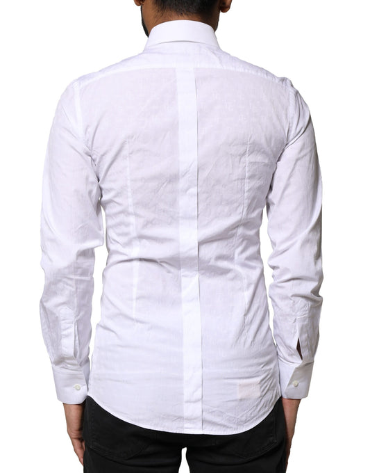 A long sleeve dress shirt with a white and gold patterned back