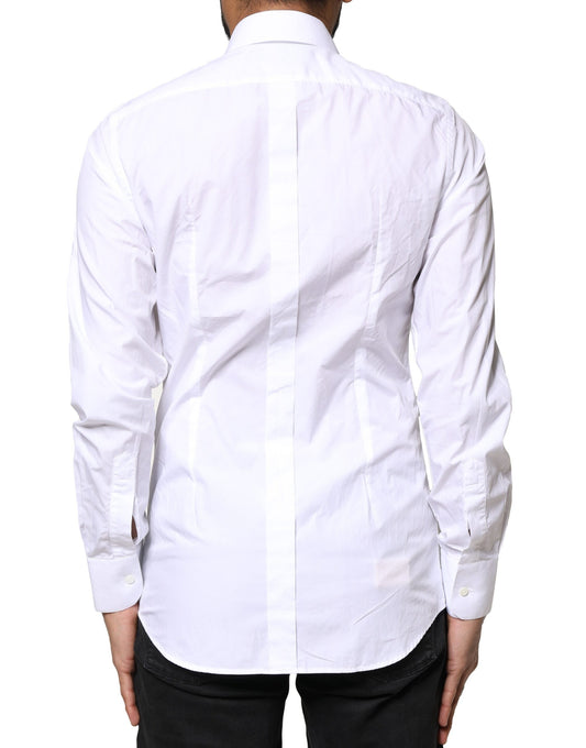 A white cotton long sleeve dress shirt with gold accents from the brand Dolce & Gabbana