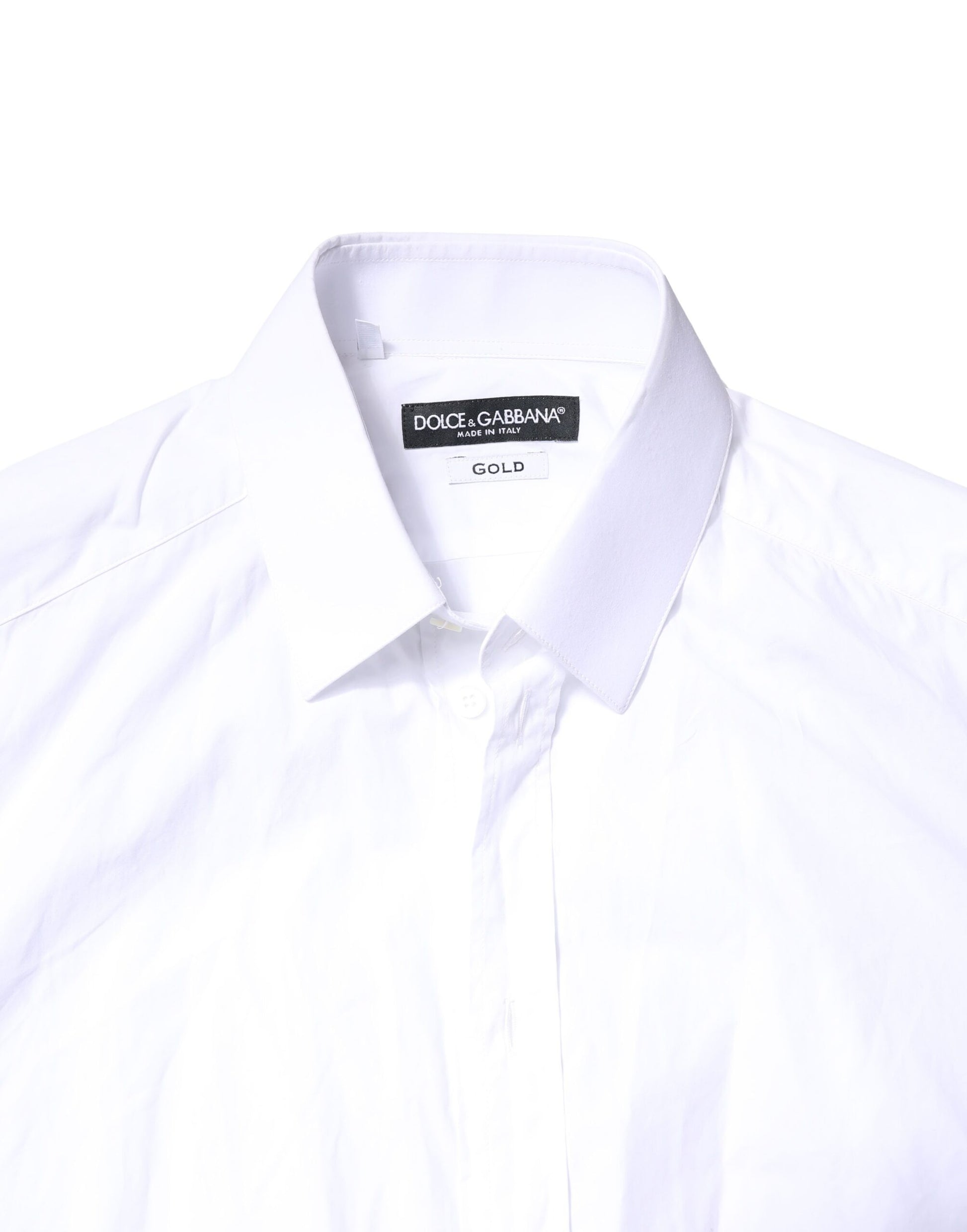 White cotton long sleeve dress shirt with gold accents, by Dolce & Gabbana