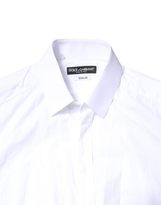 White cotton long sleeve dress shirt with gold accents, by Dolce & Gabbana
