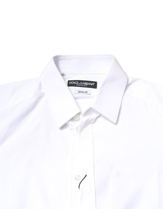 White cotton long sleeve dress shirt with gold accents, from the brand Dolce & Gabbana