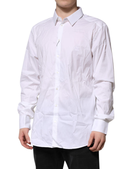A white cotton men's dress shirt with a gold design, part of the formal wear collection by Dolce & Gabbana