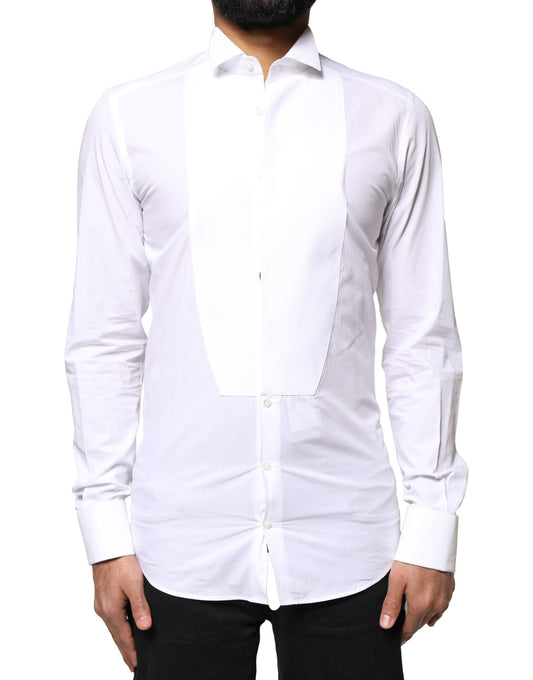 White cotton poplin men's dress shirt with gold detailing