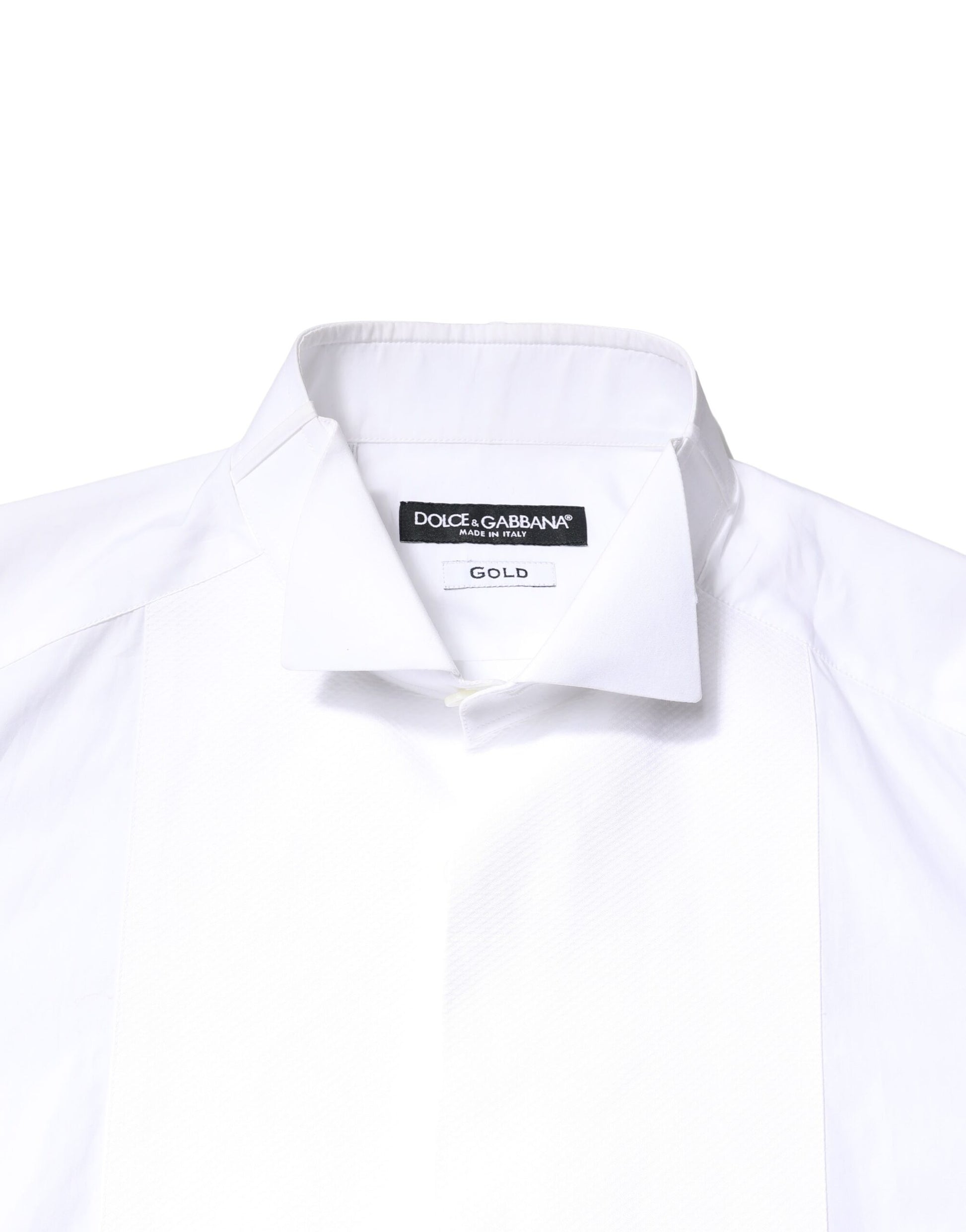 A white cotton poplin shirt with a gold label from Dolce & Gabbana