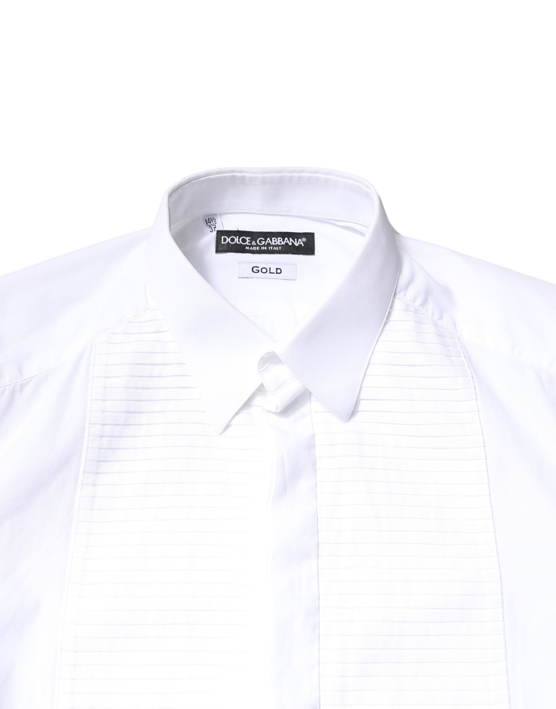 White cotton poplin men's dress shirt with gold label