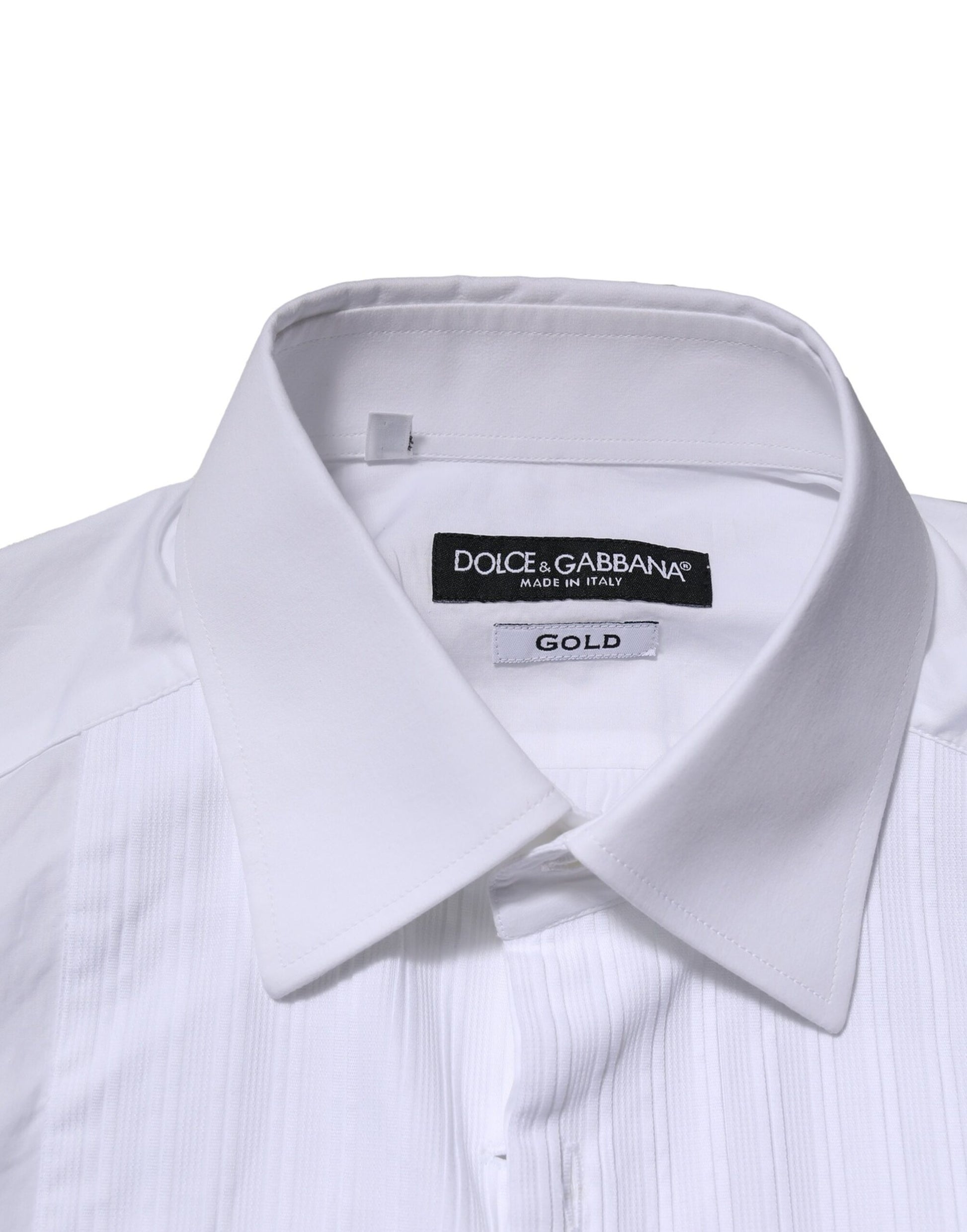 A white cotton poplin shirt with a gold label from Dolce & Gabbana