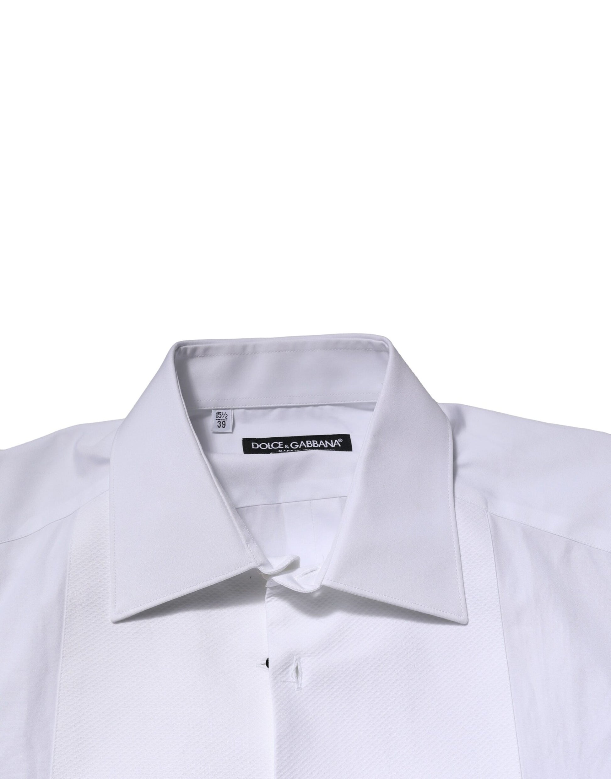White dress shirt with gold crown logo on collar