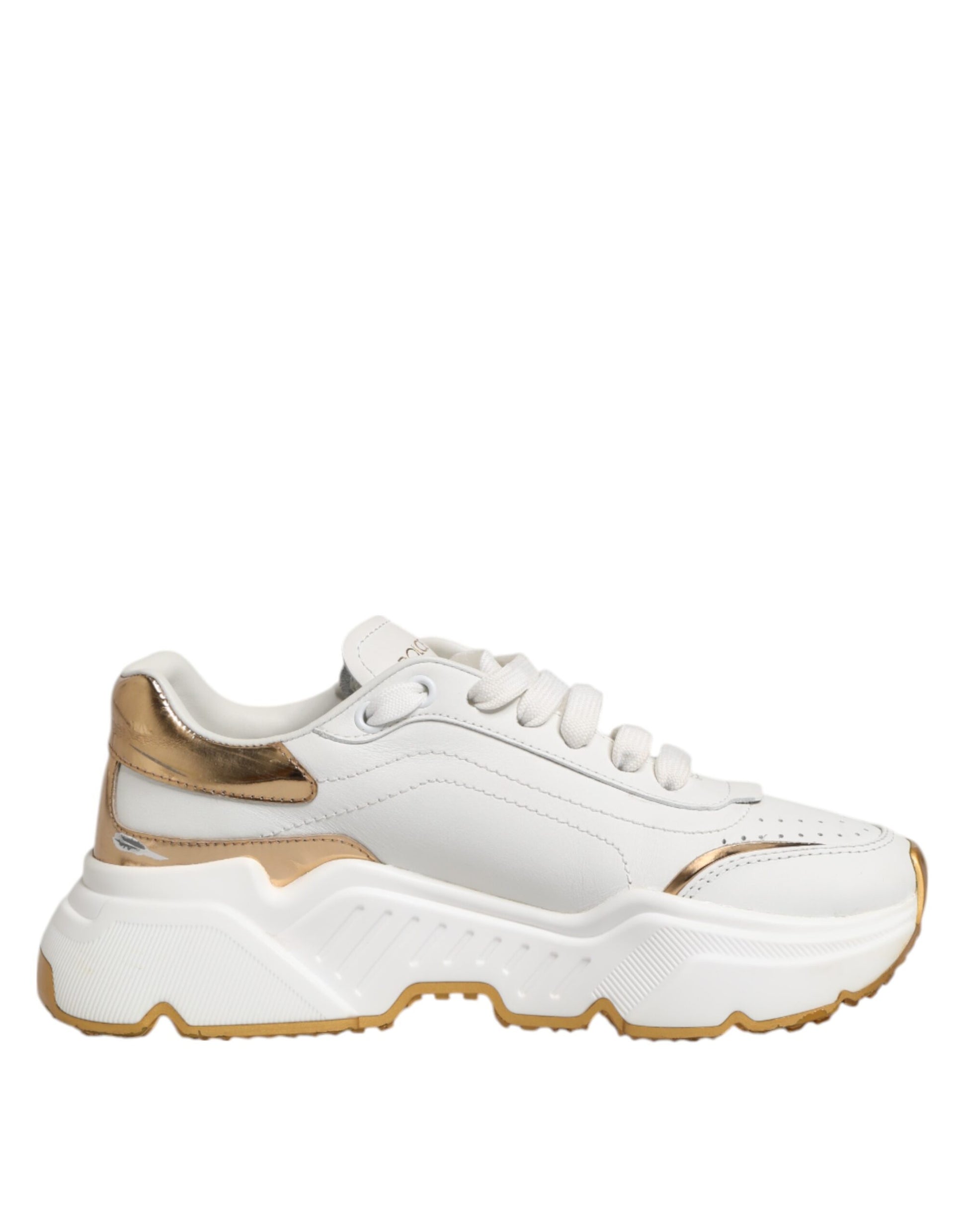 White gold leather sneakers with laces and a chunky sole