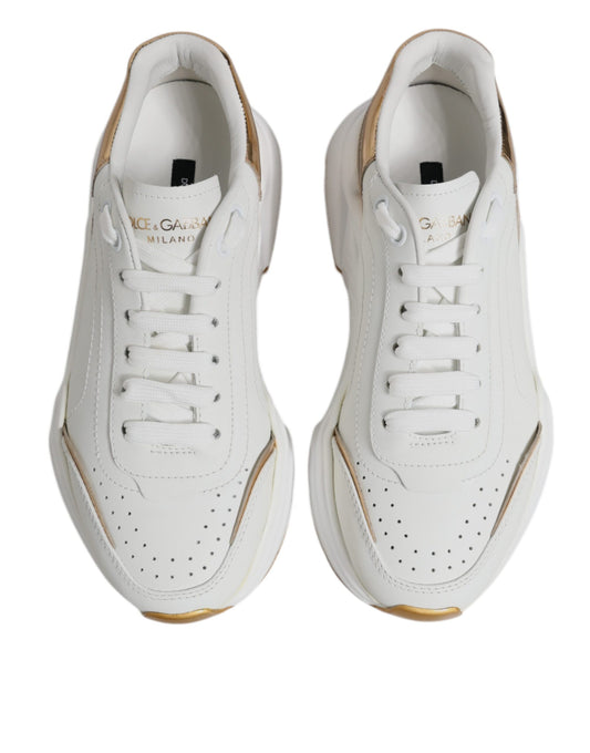 White sneakers with gold accents
