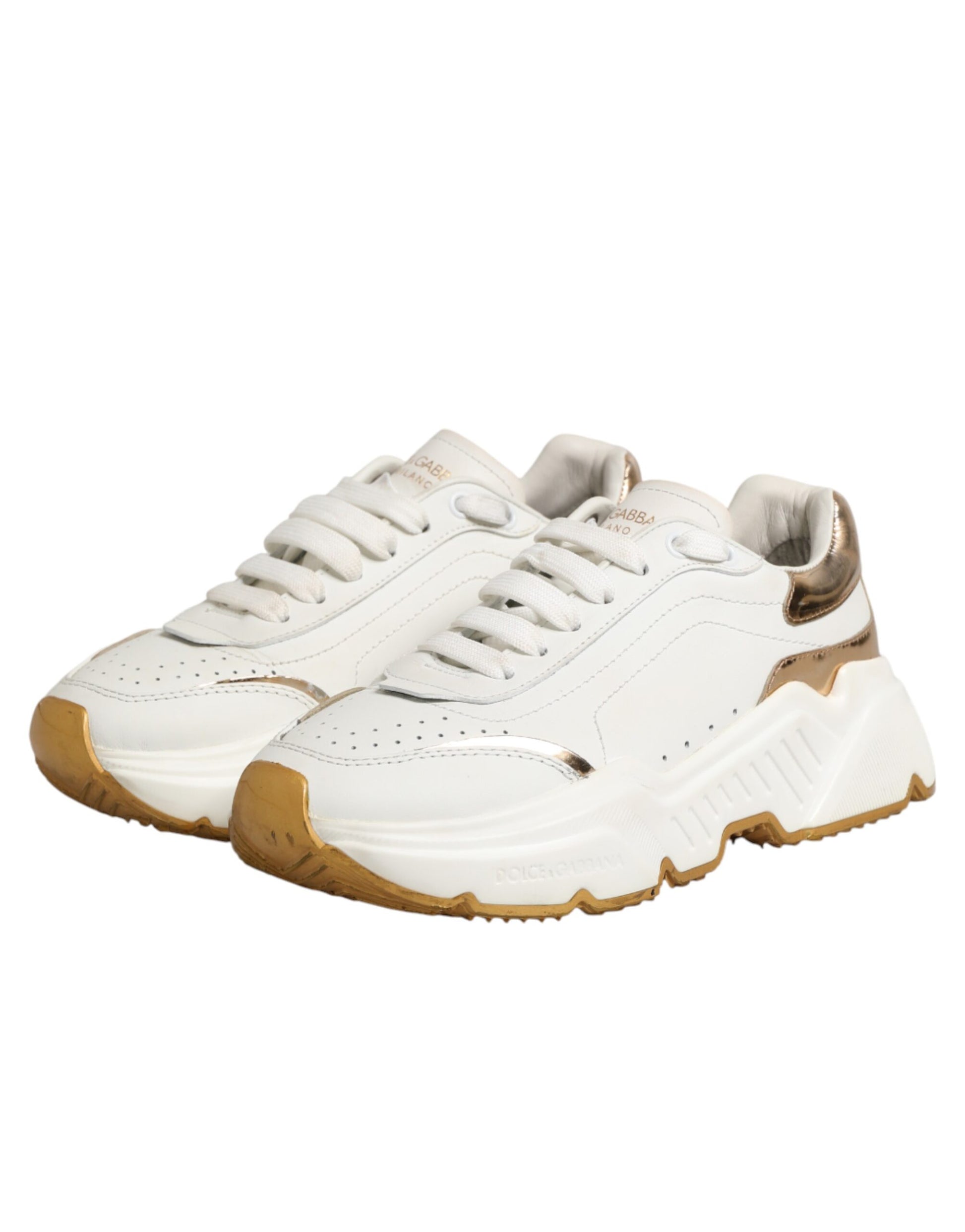 White gold sneakers with laces, low top, from Dolce & Gabbana