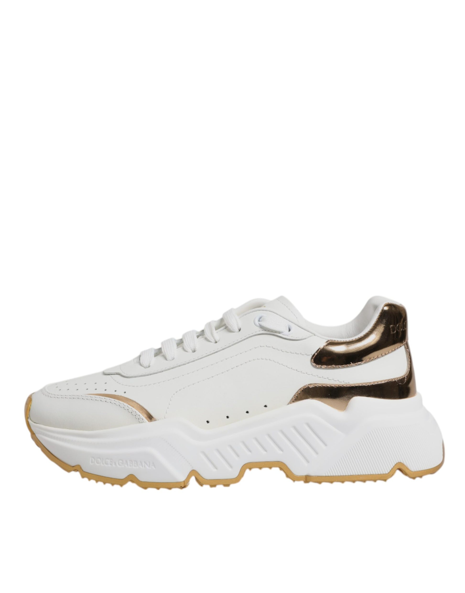 White sneaker with gold accents