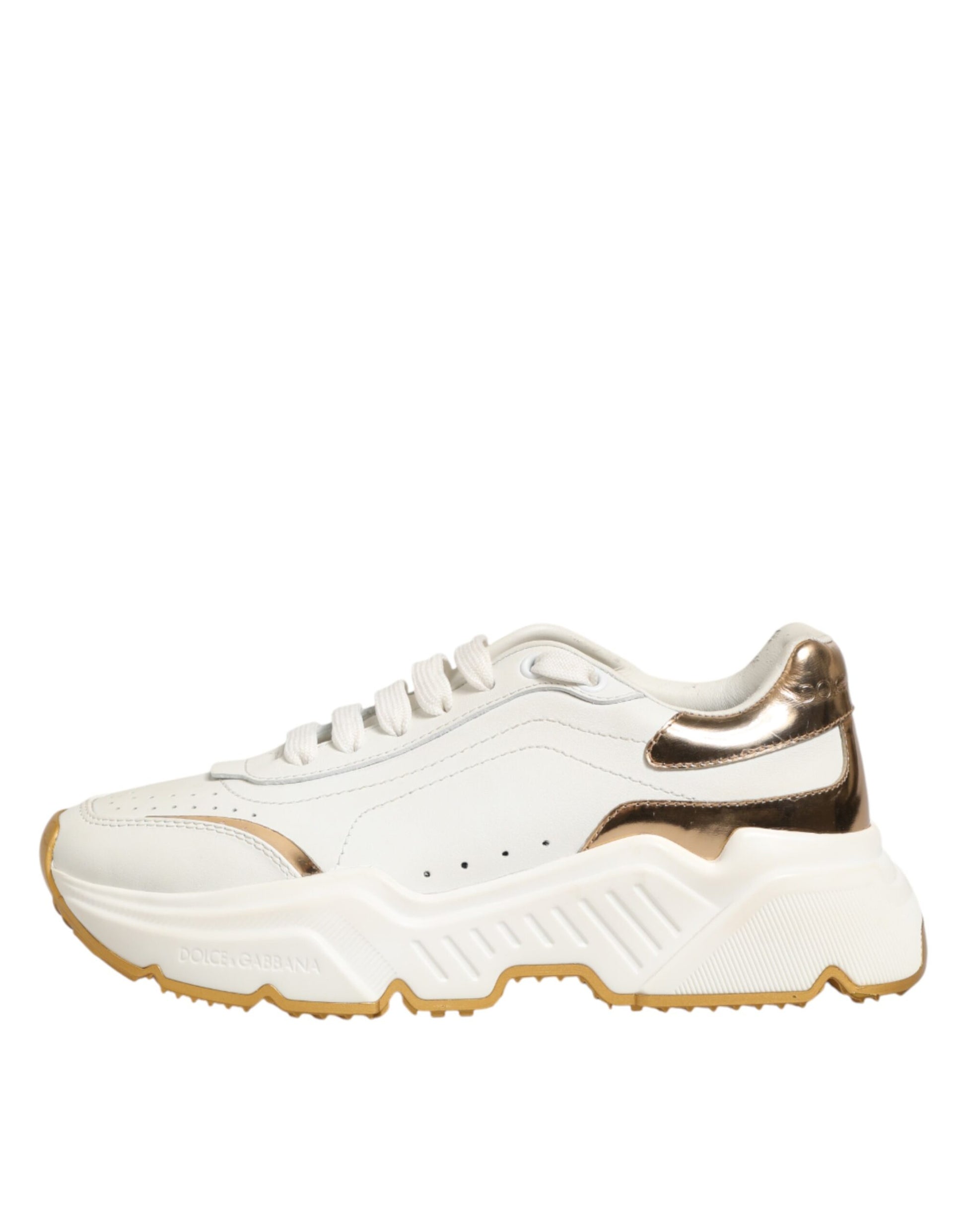 White sneaker with gold accents