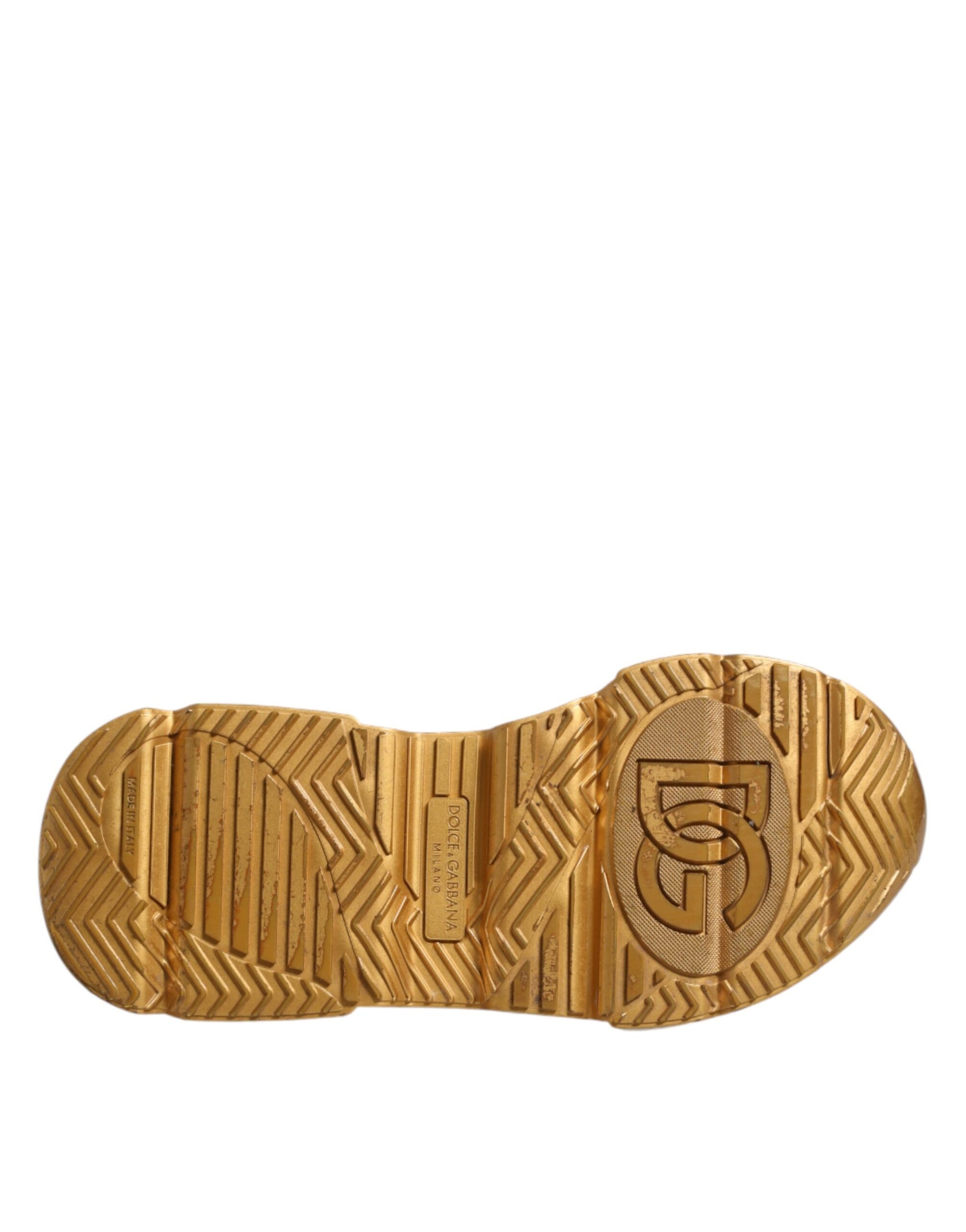 Gold shoe with number five on top