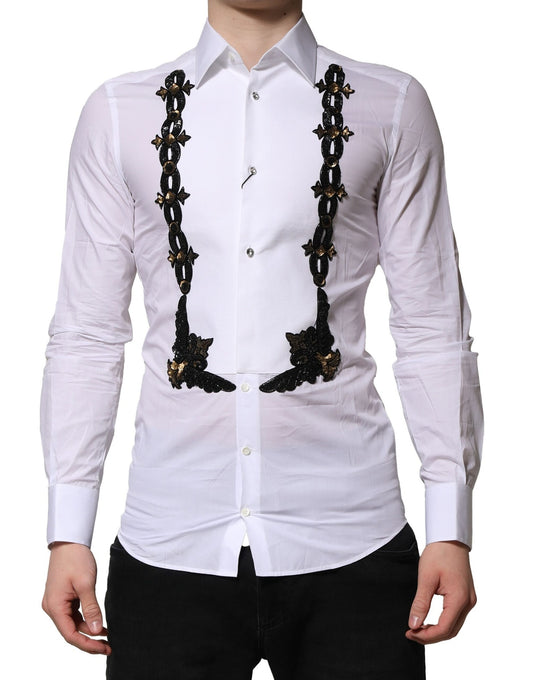 White shirt with gold embellishments on front