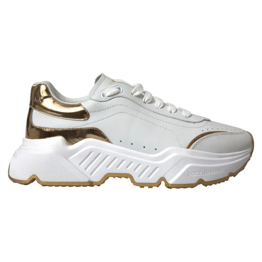 White gold leather men's sneakers with laces, featuring a logo on the side