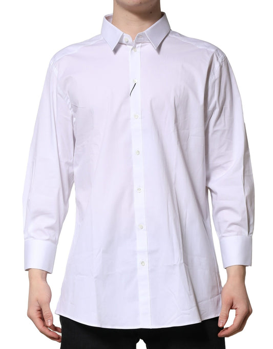 A long sleeve dress shirt with a white and gold patterned design