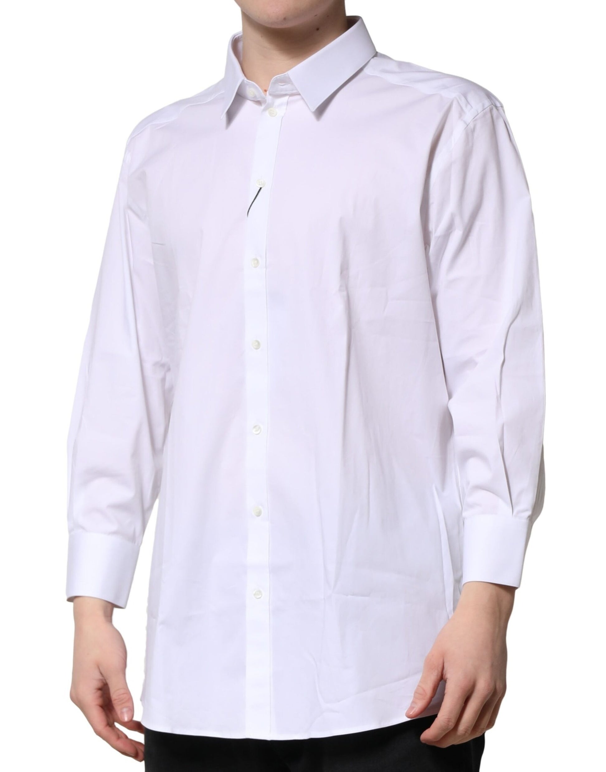 A long sleeved men's formal shirt in white with gold accents