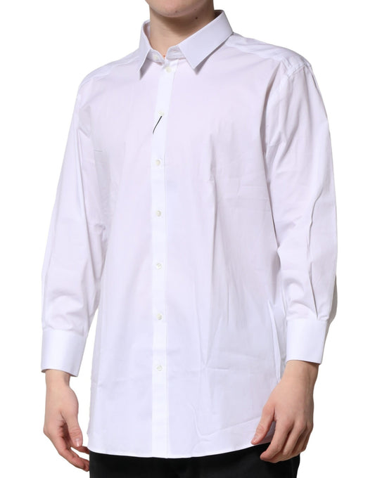 A long sleeved men's formal shirt in white with gold accents