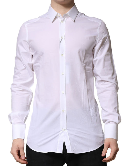 A long sleeve white shirt with gold accents, formal wear for men