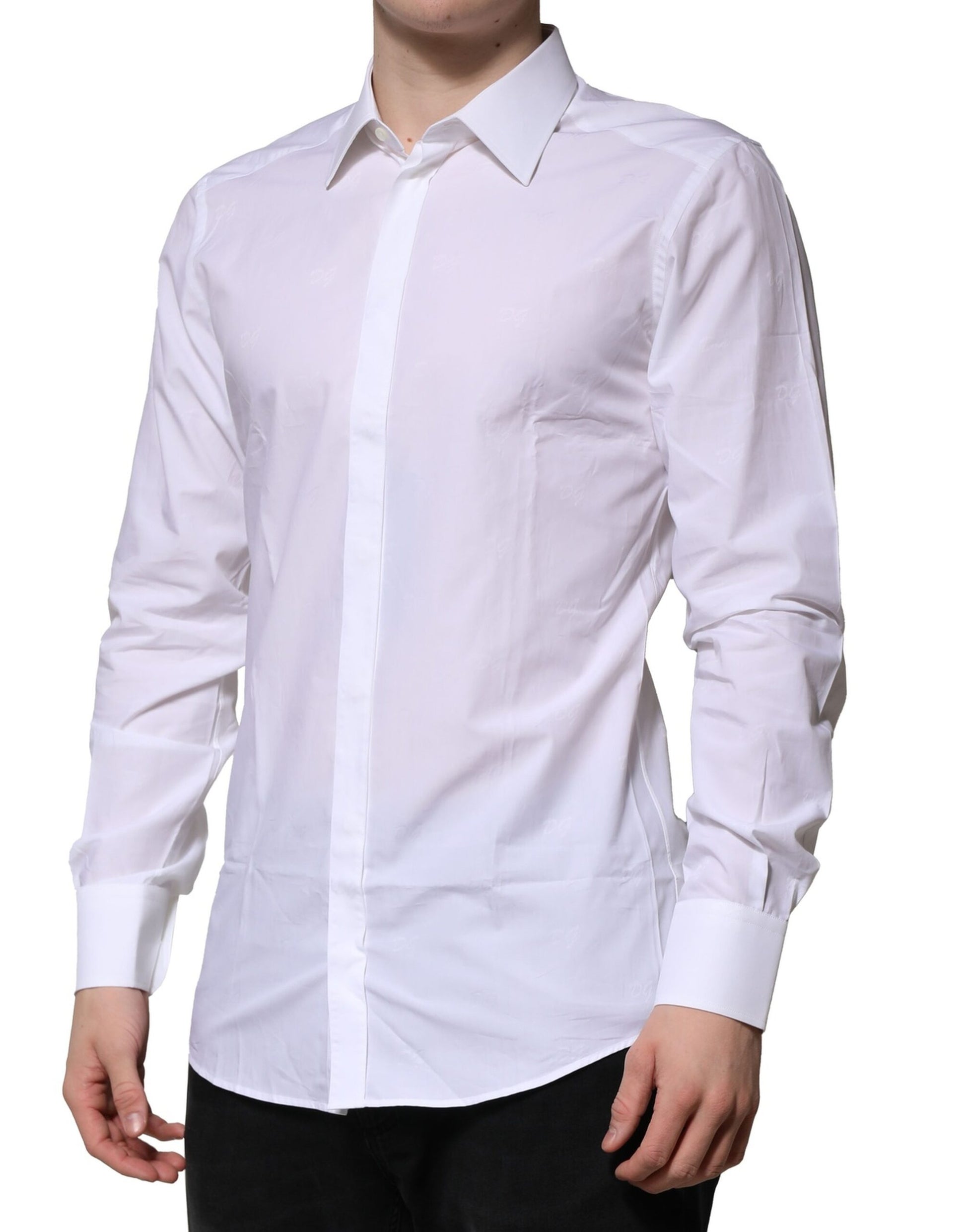 A long sleeve white shirt with gold accents, formal and design