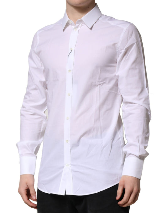 Men's long sleeve dress shirt in white with gold accents, from the brand Dolce & Gabbana