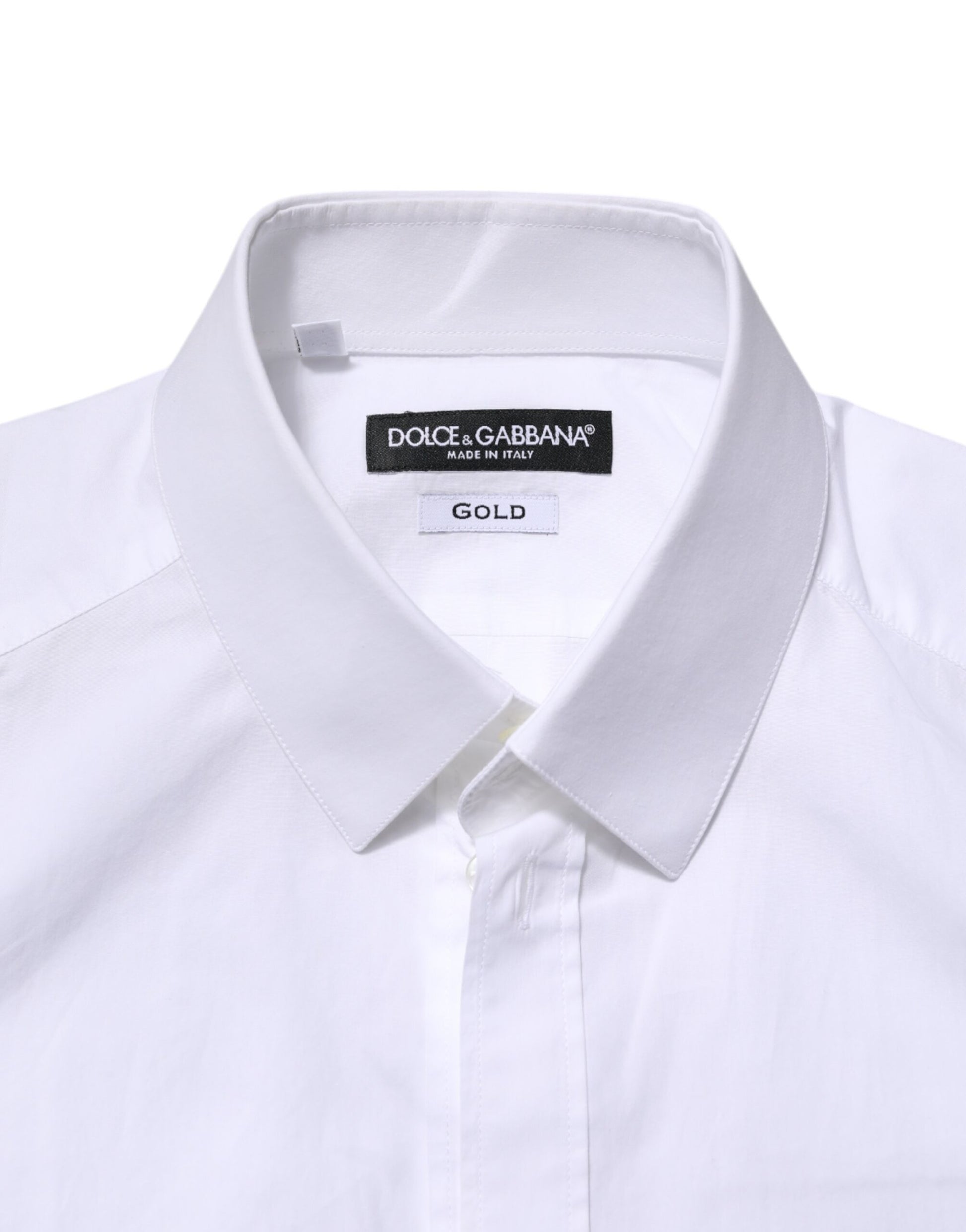 White long sleeve dress shirt with gold accents, branded by Dolce & Gabbana