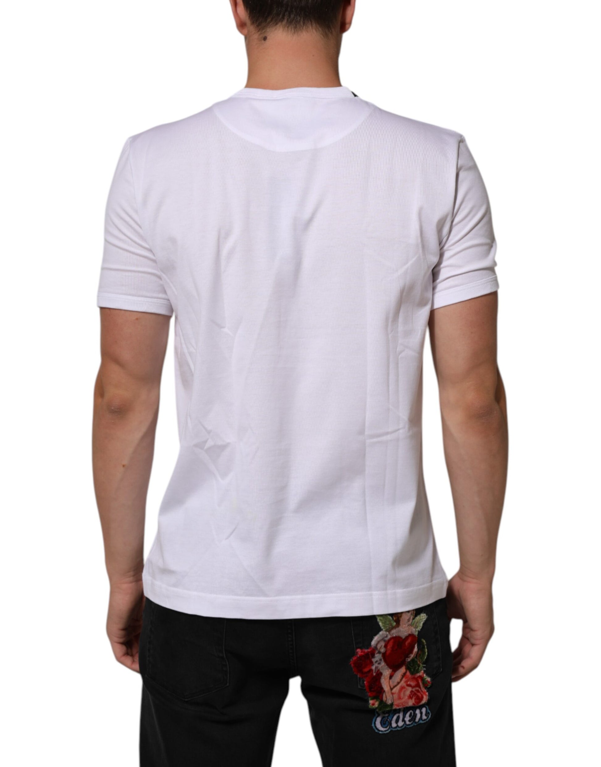 White short sleeve shirt with floral design on back
