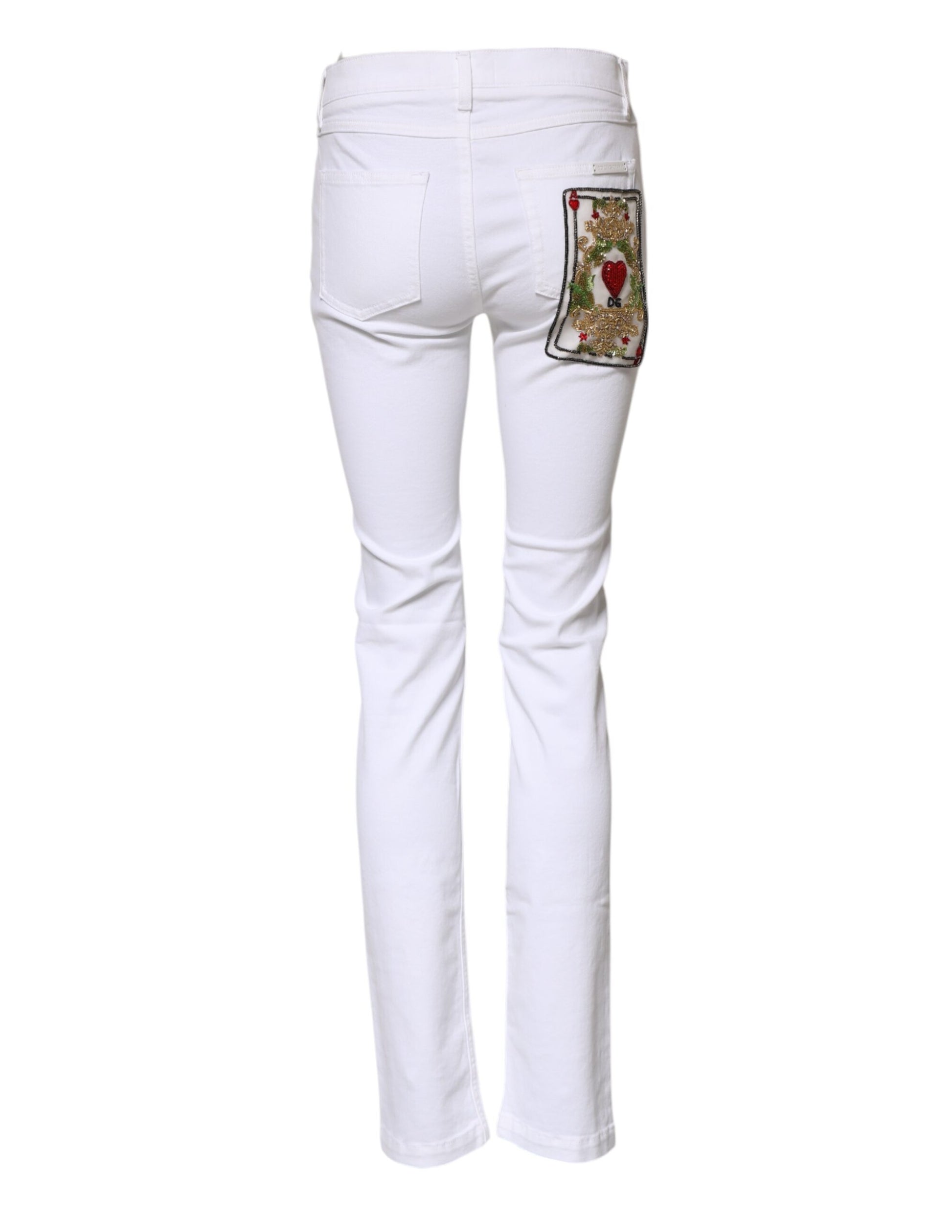 White jeans with embroidered heart on back pocket