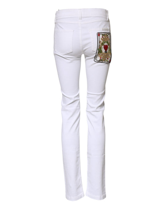 White jeans with embroidered heart on back pocket