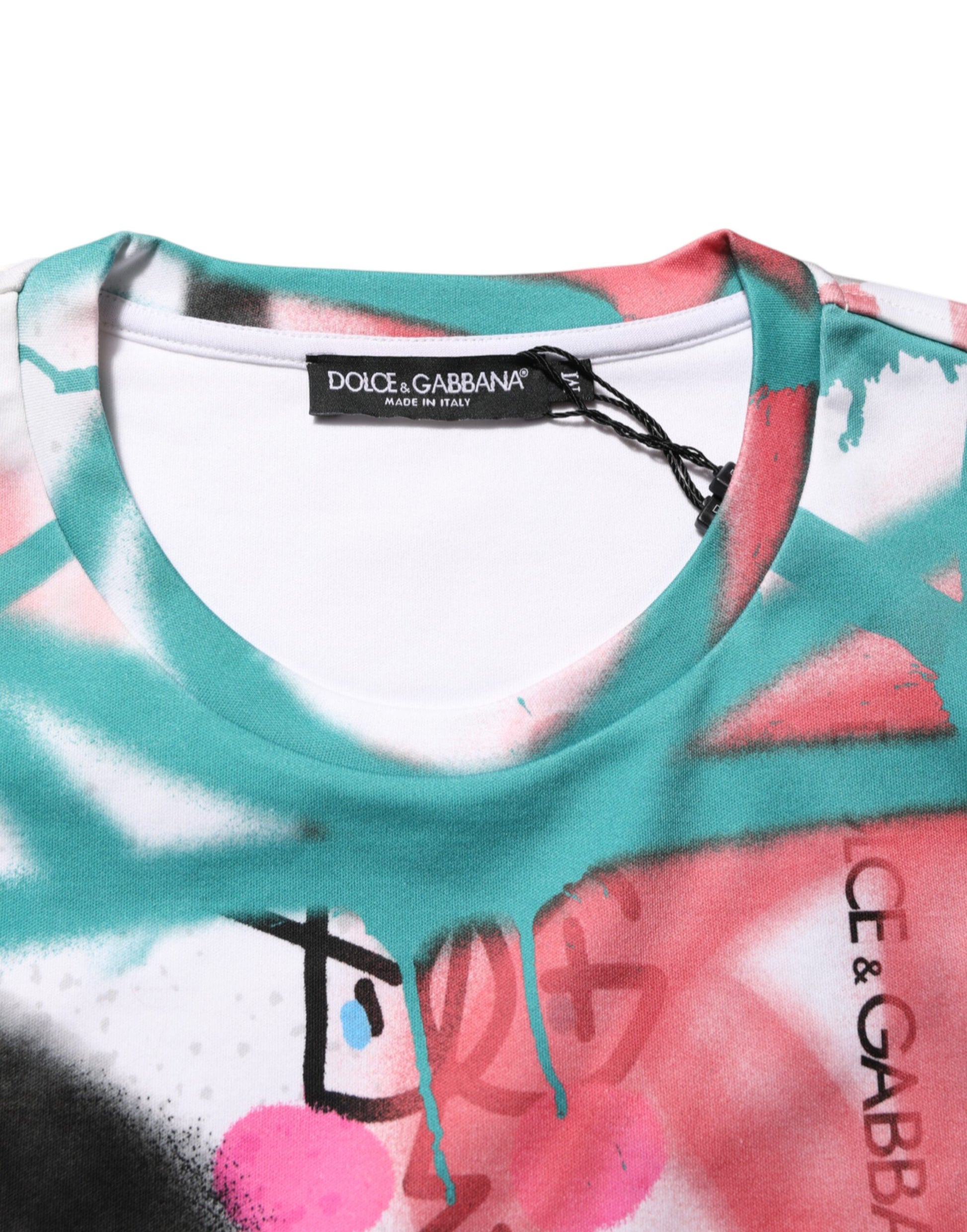 Colorful graphic t-shirt on hanger