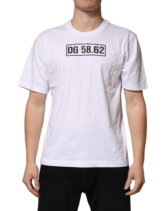 White t-shirt with black lettering