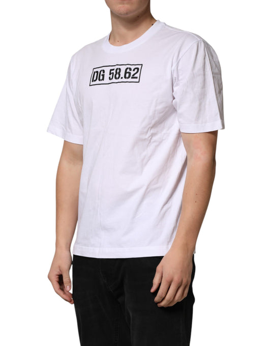 White t-shirt with black numbers on front